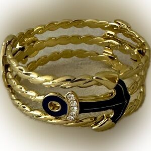 NWT Lilly Pulitzer Sail Away Cuff featuring 3 Anchors Navy, Coral, White on Gold